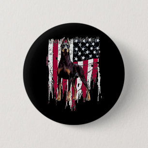 Macaron Rond 5 Cm Doberman Pinscher Drapeau Américain États-Unis Inc