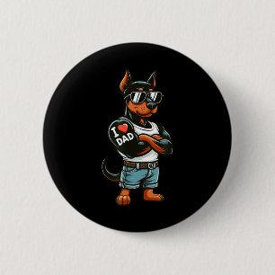 Macaron Rond 5 Cm Doberman Pinscher I Love Papa Funny Chien Tattoo