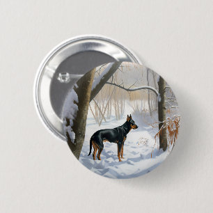 Macaron Rond 5 Cm Doberman Pinscher Laisser Neige Noël