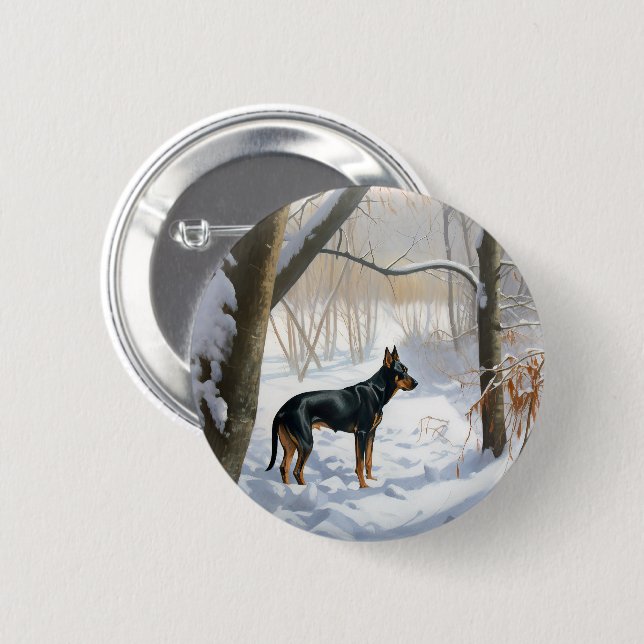 Macaron Rond 5 Cm Doberman Pinscher Laisser Neige Noël (Devant & derrière)