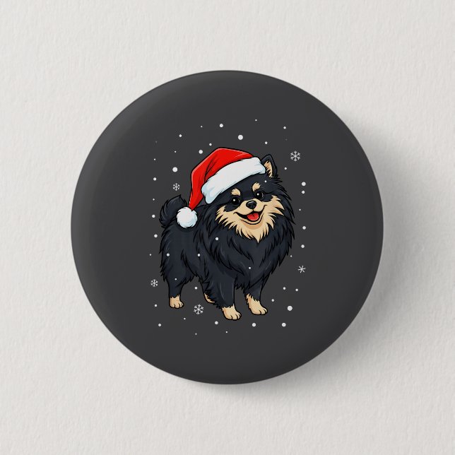 Macaron Rond 5 Cm Dog Holiday Meranian Dog Santa Illustration - Fluf (Devant)