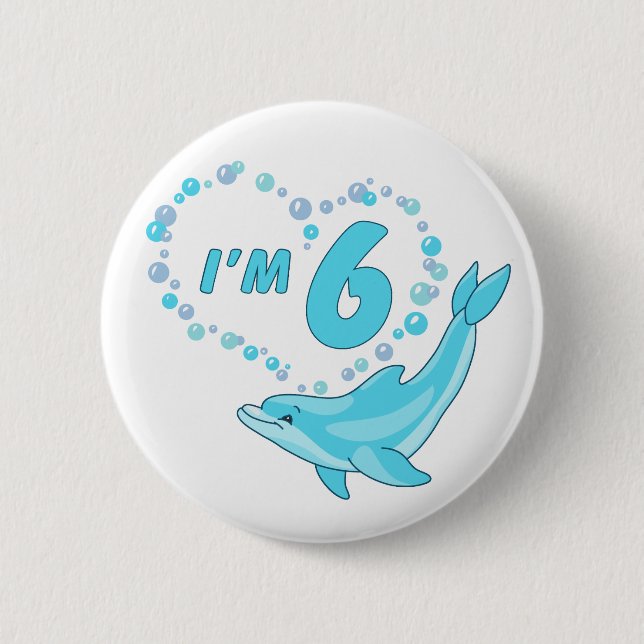 Macaron Rond 5 Cm Dolphin Heart 6e anniversaire (Devant)
