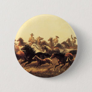 Macaron Rond 5 Cm Domptage de chevaux sauvages par James Walker