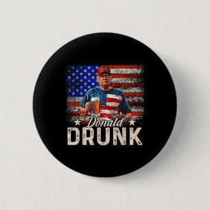 Macaron Rond 5 Cm Donald Drunk Trump Boire de la bière 4 juillet Amé