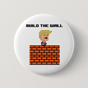 Macaron Rond 5 Cm Donald Trump à 8 bits "construction bouton du mur"