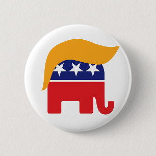 Macaron Rond 5 Cm Donald Trump GOP Éléphant Cheveux