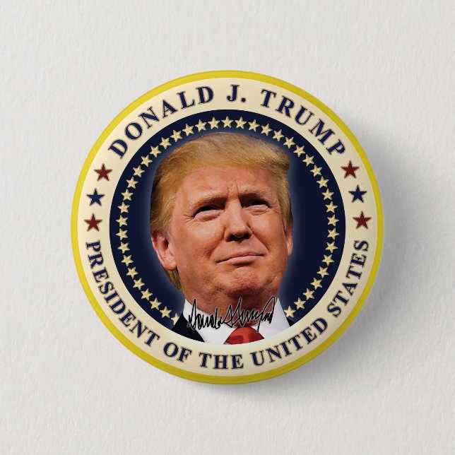 Macaron Rond 5 Cm Donald Trump Inauguration Gold Stars Souvenir (Devant)