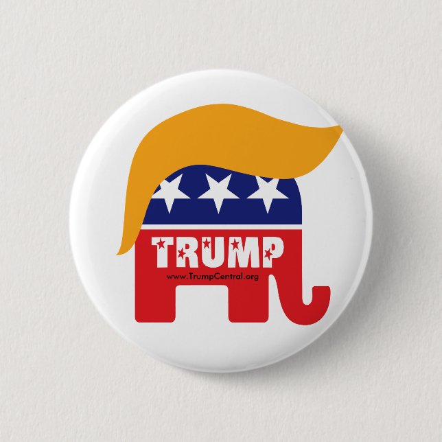 Macaron Rond 5 Cm Donald Trump Président 2016 GOP Elephant Hair Logo (Devant)