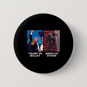 Macaron Rond 5 Cm Donald Trump Vs Bullet Biden Vs Stairs Drôle Trump