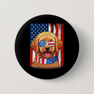Macaron Rond 5 Cm Doodle de chien Goldendoodle drapeau Usa Amérique