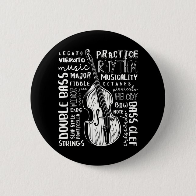 Macaron Rond 5 Cm Double Bass Word Cloud Hors-droit Basse Art Musiqu (Devant)