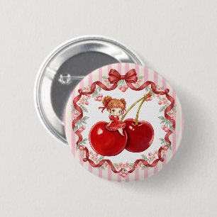 Macaron Rond 5 Cm Douce Cerise Rose Coquette Ruban Rouge Fille Migno