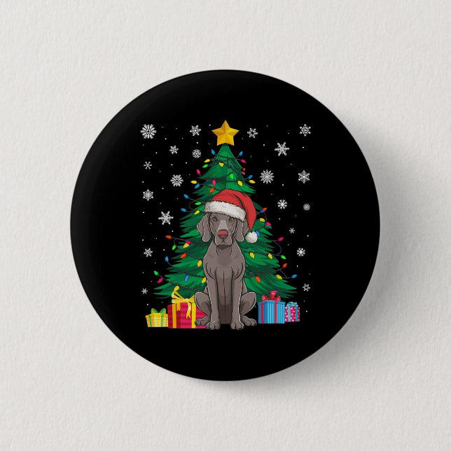Macaron Rond 5 Cm Doux moche sapin de Noël éclaire Weimaraner chien (Devant)
