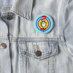 Macaron Rond 5 Cm Dr. Seuss Graphisme de tête de Chat dans le Chap