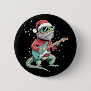 Macaron Rond 5 Cm Dragon barbu de Noël jouant de la guitare Musicien