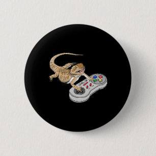 Macaron Rond 5 Cm Dragon barbu jouant à un jeu vidéo Reptiles Pagona