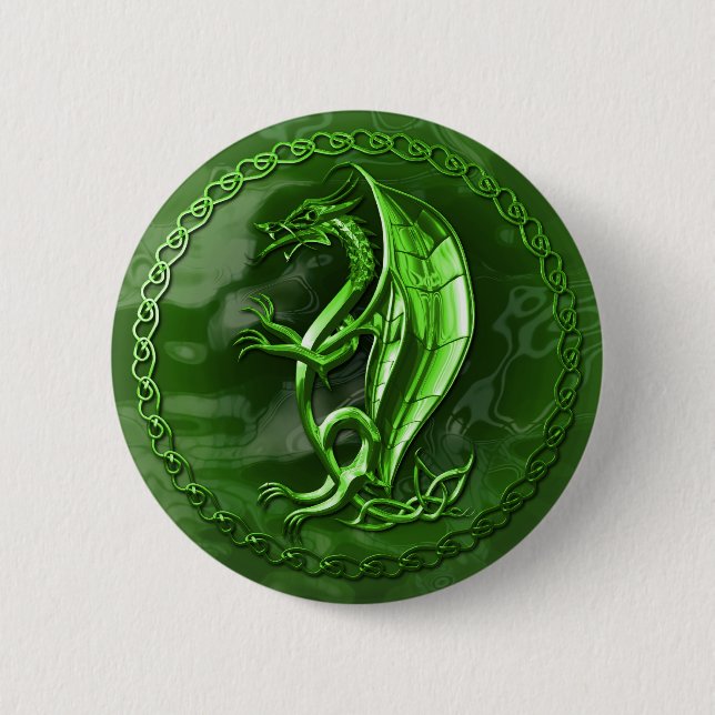 Macaron Rond 5 Cm Dragon celtique vert (Devant)