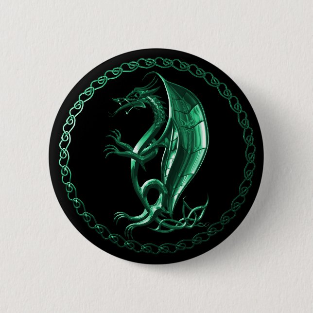 Macaron Rond 5 Cm Dragon celtique vert (Devant)