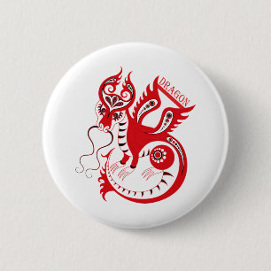 Macaron Rond 5 Cm Dragon chinois Dessin Rouge