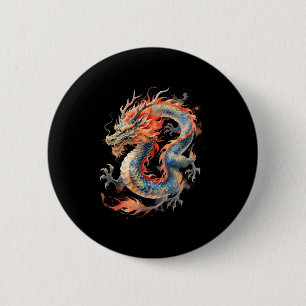 Macaron Rond 5 Cm Dragon Chinois Mythologie Asiatique Zodiaque