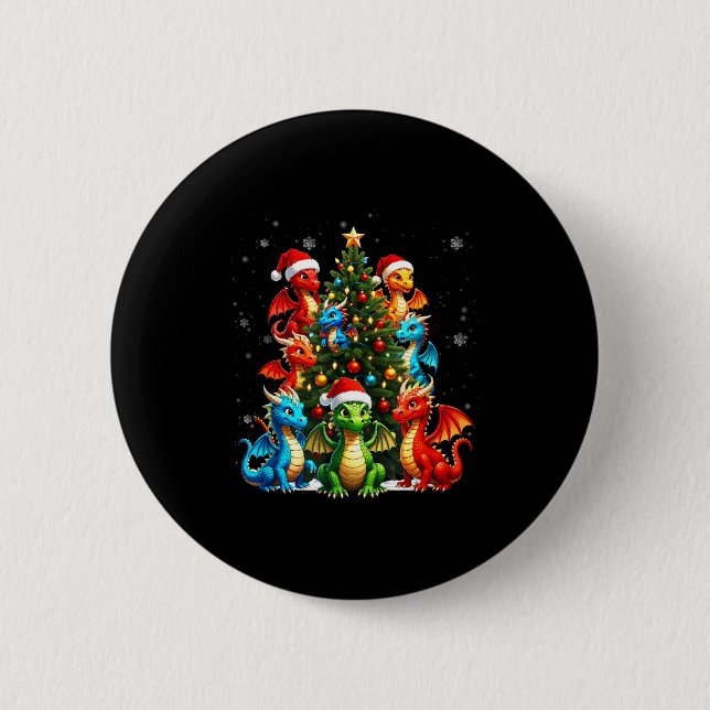 Macaron Rond 5 Cm Dragon Christmas Tree Squad Santa Hat Fantasy Myth (Devant)