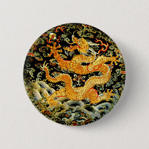 Macaron Rond 5 Cm Dragon d'or brodé par antiquité chinoise de