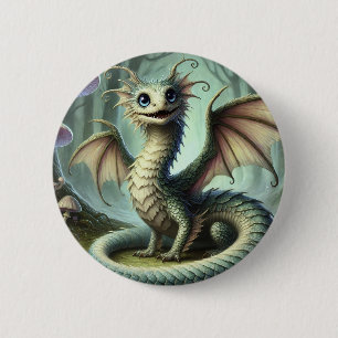Macaron Rond 5 Cm Dragon Jabberwocky Cute Imaginaire Créature Art