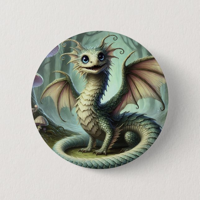 Macaron Rond 5 Cm Dragon Jabberwocky Cute Imaginaire Créature Art (Devant)