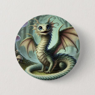 Macaron Rond 5 Cm Dragon Jabberwocky Mignon Créature Fantastique Art