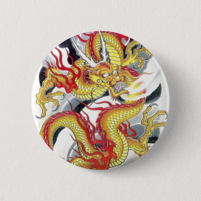 Macaron Rond 5 Cm Dragon jaune japonais (Devant)