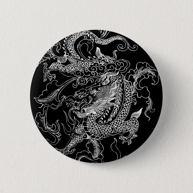 Macaron Rond 5 Cm Dragon noir et blanc (Devant)