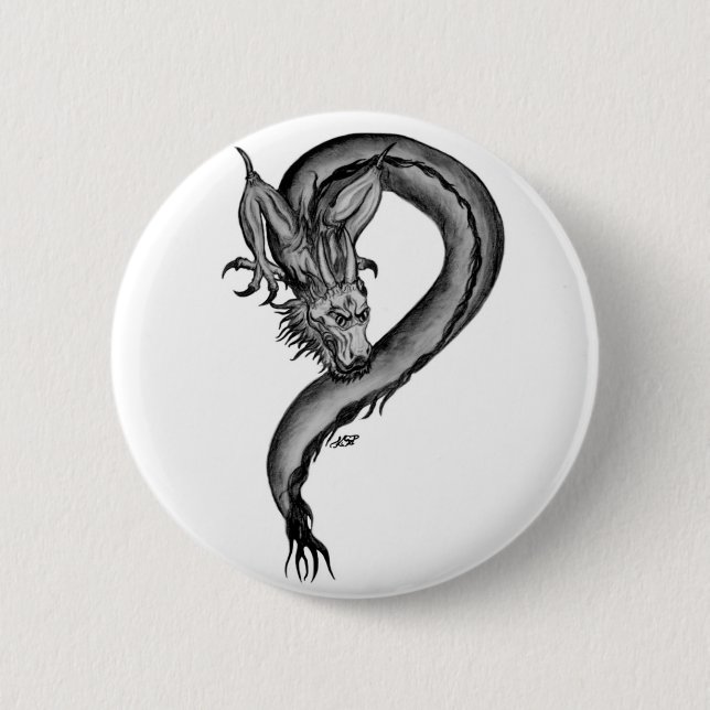 Macaron Rond 5 Cm Dragon noir et blanc (Devant)