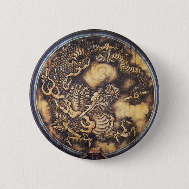 Macaron Rond 5 Cm Dragon oriental japonais traditionnel - 日本 - 鳴き龍 (Devant)