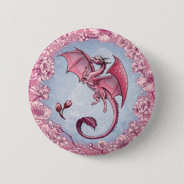 Macaron Rond 5 Cm Dragon rose du printemps Nature Imaginaire Art (Devant)
