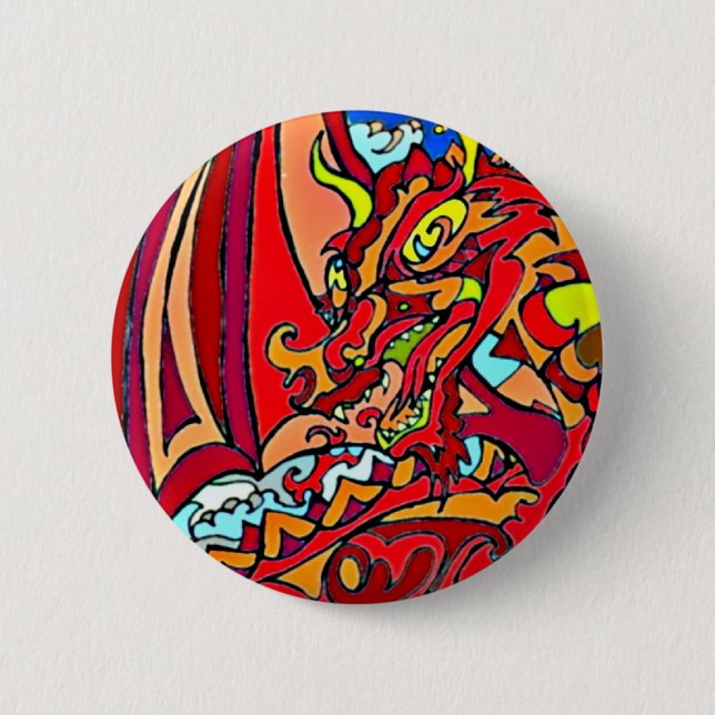 Macaron Rond 5 Cm Dragon rouge (Devant)