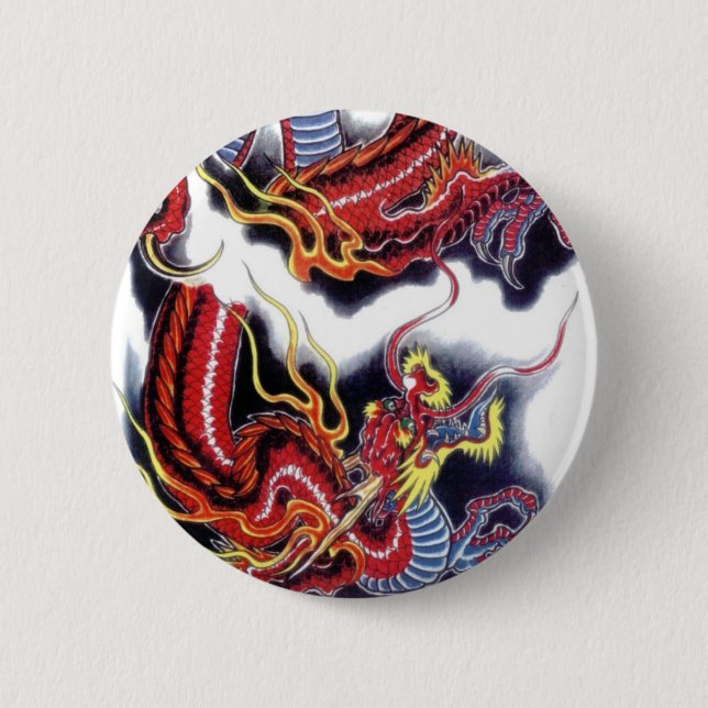 Macaron Rond 5 Cm Dragon rouge japonais (Devant)