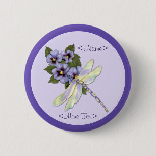 Macaron Rond 5 Cm Dragonfly et Pansies
