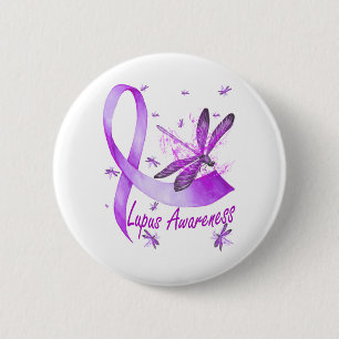 Macaron Rond 5 Cm Dragonfly Holding Purple Ribbon Lupus Sensibilisat
