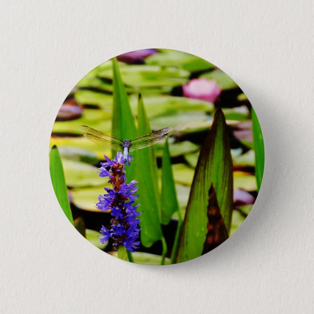 Macaron Rond 5 Cm Dragonfly lotus and purple flower (Devant)