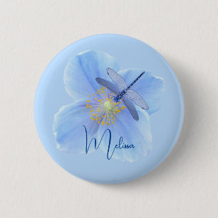 Macaron Rond 5 Cm Dragonfly on Blue Poppy bouton