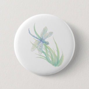 Macaron Rond 5 Cm Dragonfly originale en bleu et vert