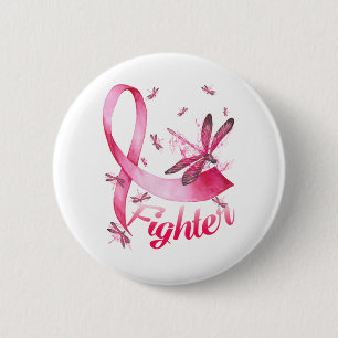 Macaron Rond 5 Cm Dragonfly rose Ribbon Cancer du sein