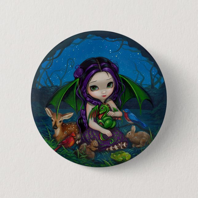 Macaron Rond 5 Cm "Dragonling bouton de jardin III" (Devant)