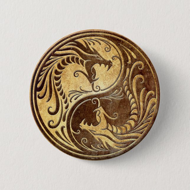 Macaron Rond 5 Cm Dragons en pierre de Yin Yang (Devant)
