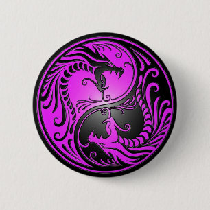 Macaron Rond 5 Cm Dragons, pourpre et noir de Yin Yang