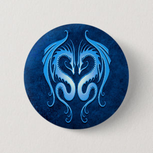 Macaron Rond 5 Cm Dragons tribaux, bleus
