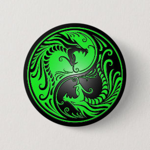 Macaron Rond 5 Cm Dragons, vert et noir de Yin Yang