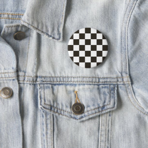 Macaron Rond 5 Cm Drapeau à damier (noir et blanc) (motif damier)