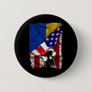 Macaron Rond 5 Cm Drapeau américain à moitié racines ukrainiennes Dr