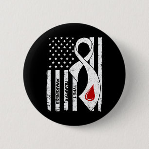 Macaron Rond 5 Cm Drapeau américain au ruban gris vintage pour le di